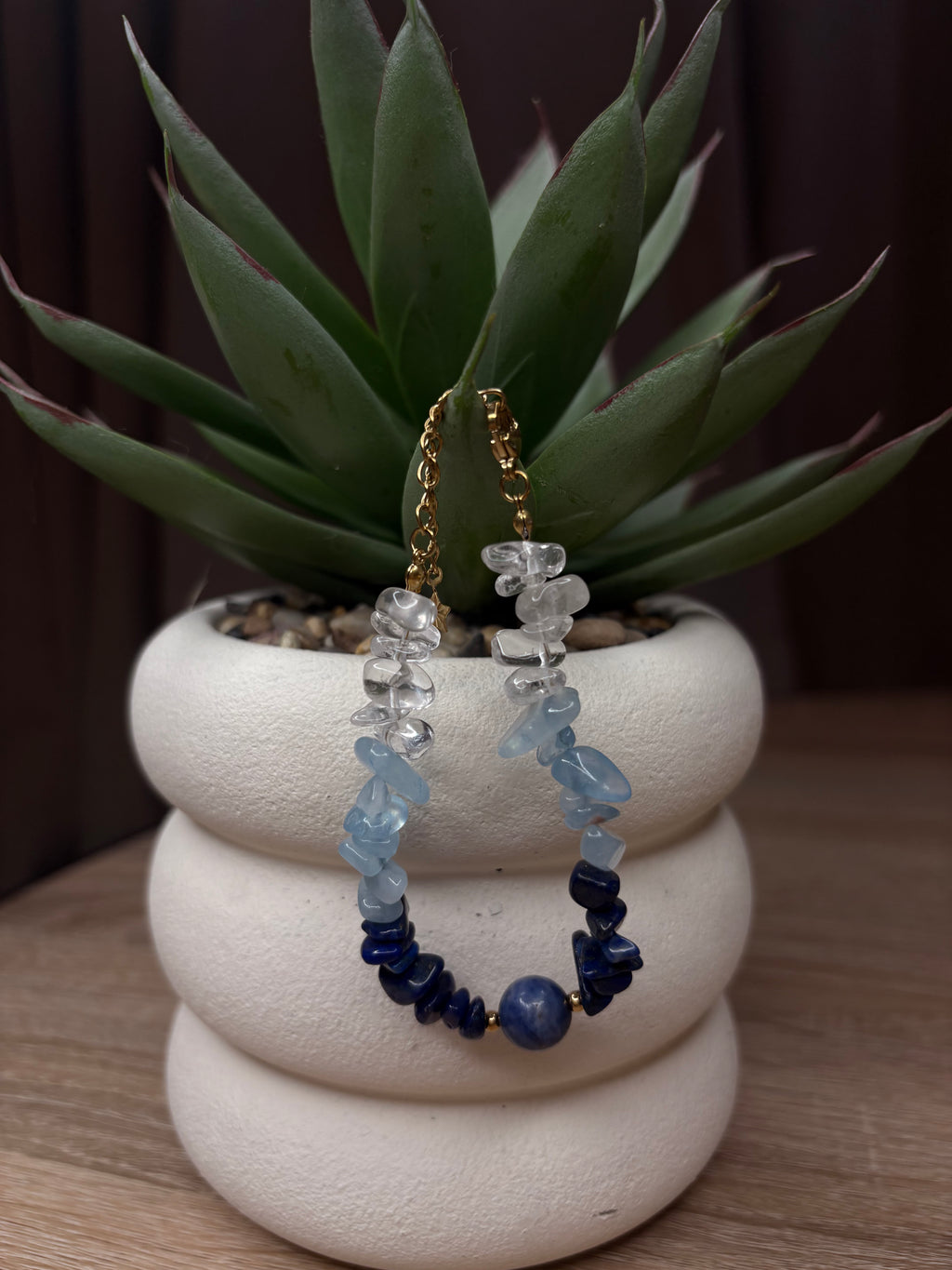 Bracelet Astrée - Cristal de Roche, Aigue Marine, Lapis Lazuli, Sodalite