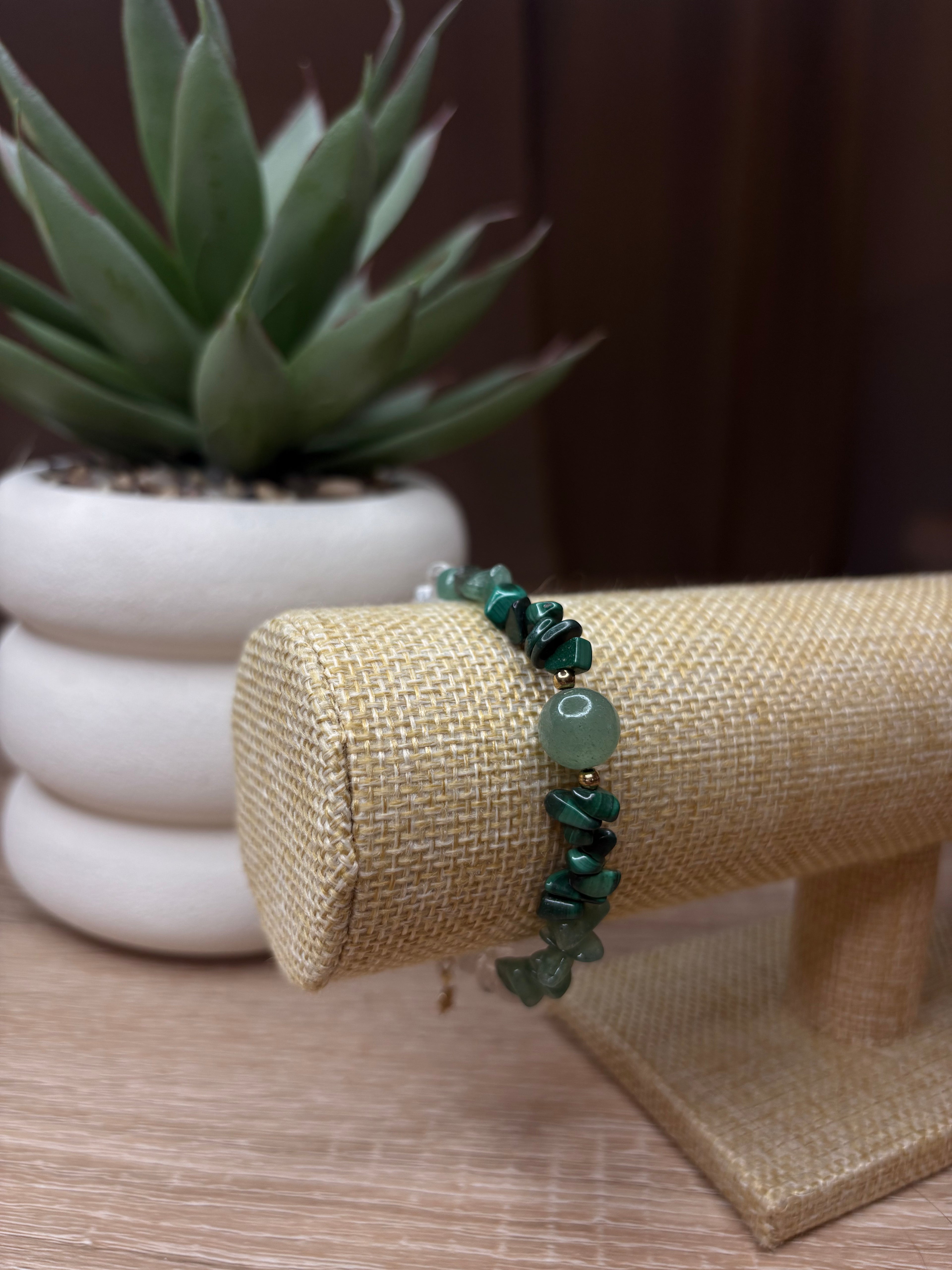 Bracelet Astrée - Cristal de Roche, Aventurine Verte, Malachite