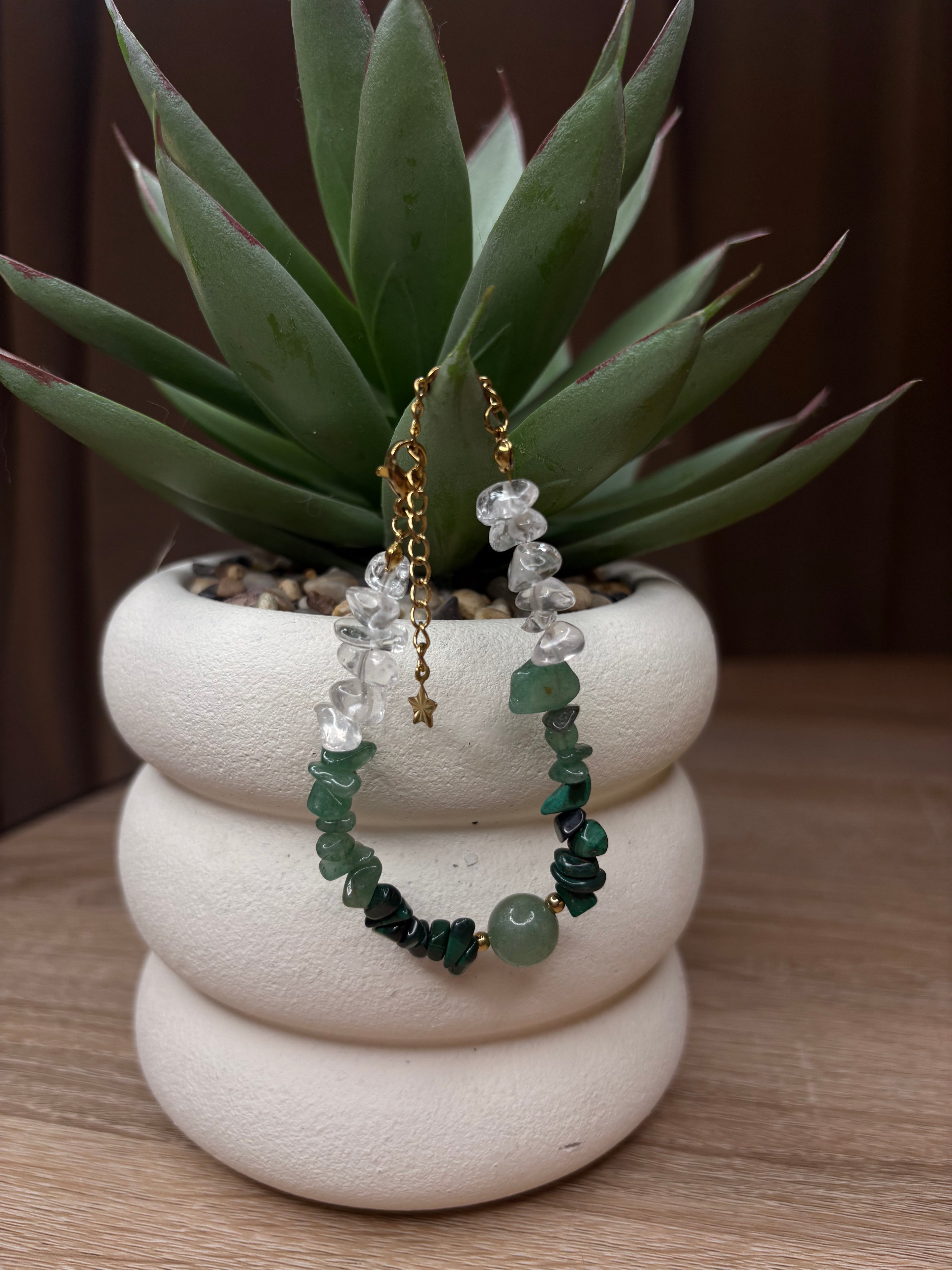 Bracelet Astrée - Cristal de Roche, Aventurine Verte, Malachite