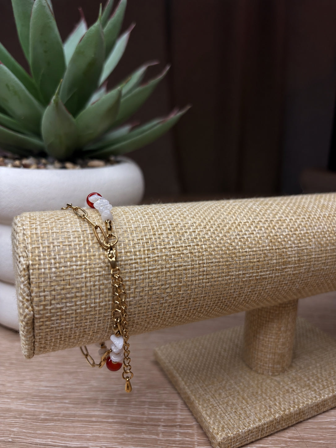 Bracelet Naïa - Cornaline, Pierre de Lune beige