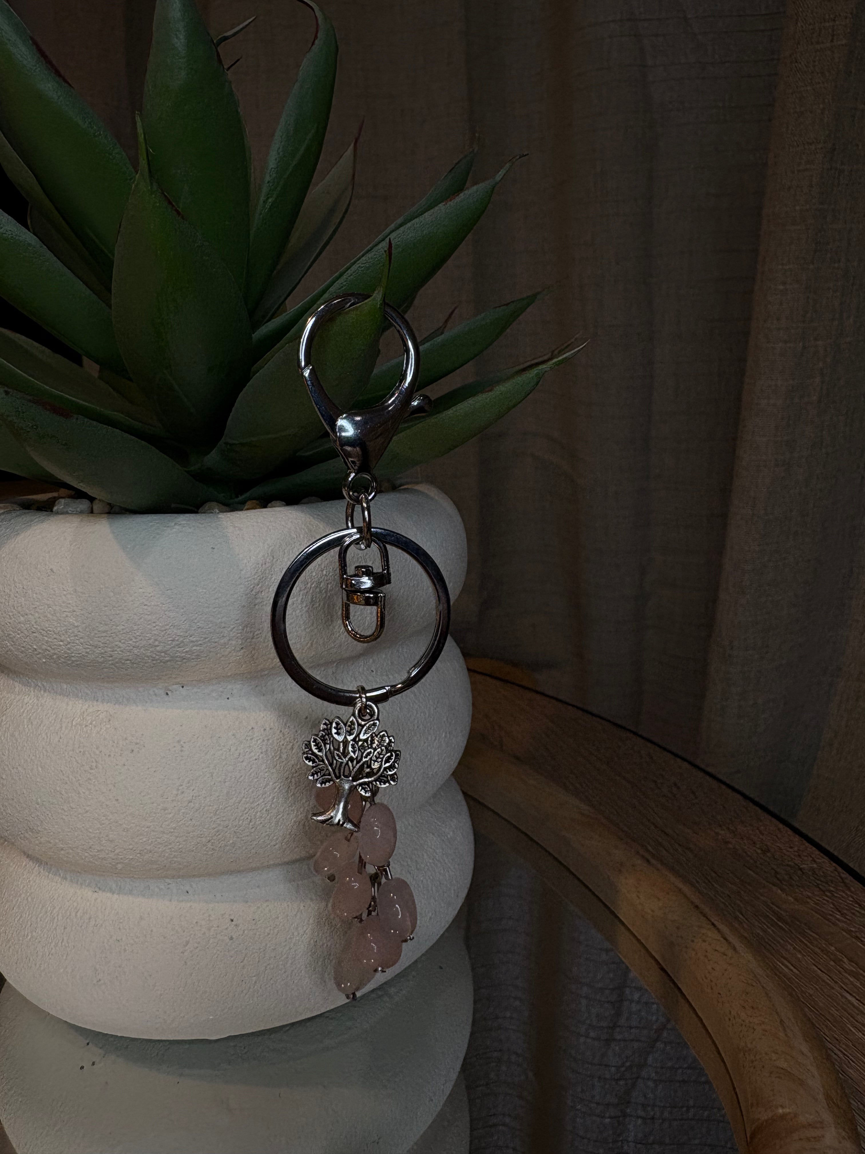 Porte-clés Arbre de Vie – Quartz Rose